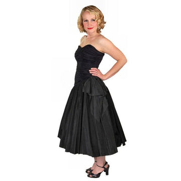 Vintage Black Strapless Cocktail Dress ShirredRayon & Taffeta 1950S 34-26-Free - The Best Vintage Clothing
 - 1