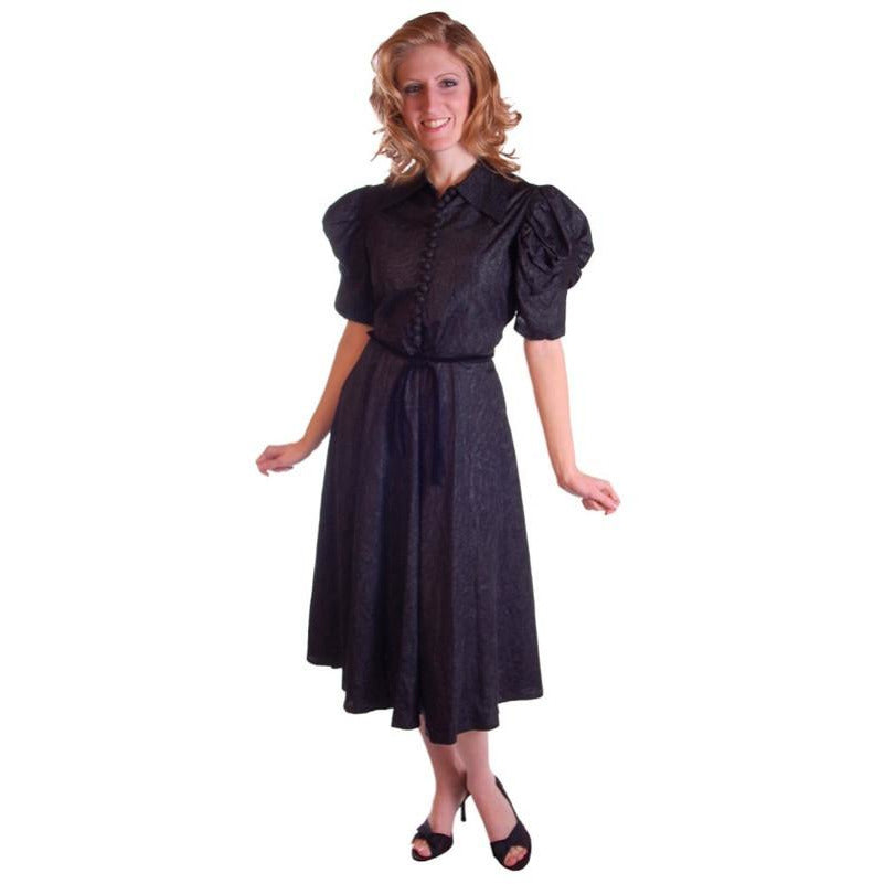 Vintage Black Moiré Dress Huge Sleeves Late 1930S 36-28-FREE Cart2cart vendor-unknown
