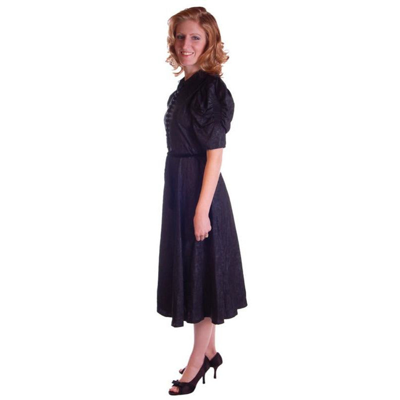 Vintage Black Moiré Dress Huge Sleeves Late 1930S 36-28-FREE Cart2cart vendor-unknown