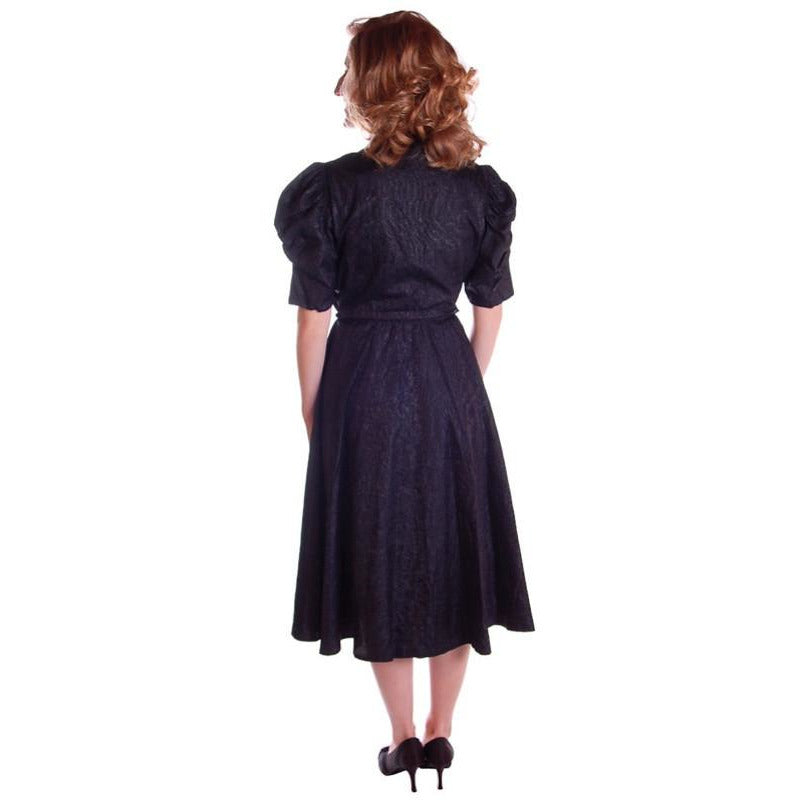 Vintage Black Moiré Dress Huge Sleeves Late 1930S 36-28-FREE Cart2cart vendor-unknown