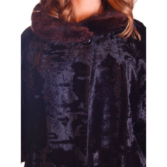Vintage Black Crushed Silk Velveteen Cocoon Coat Brown Mink Trim 50S Med Cart2cart The Best Vintage Clothing