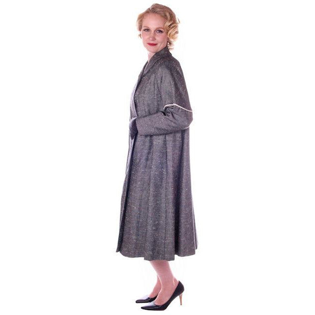 Vintage Ladies Black & White Tweed Linen Swing Coat 1950S M-L 6-14 Cart2cart vendor-unknown