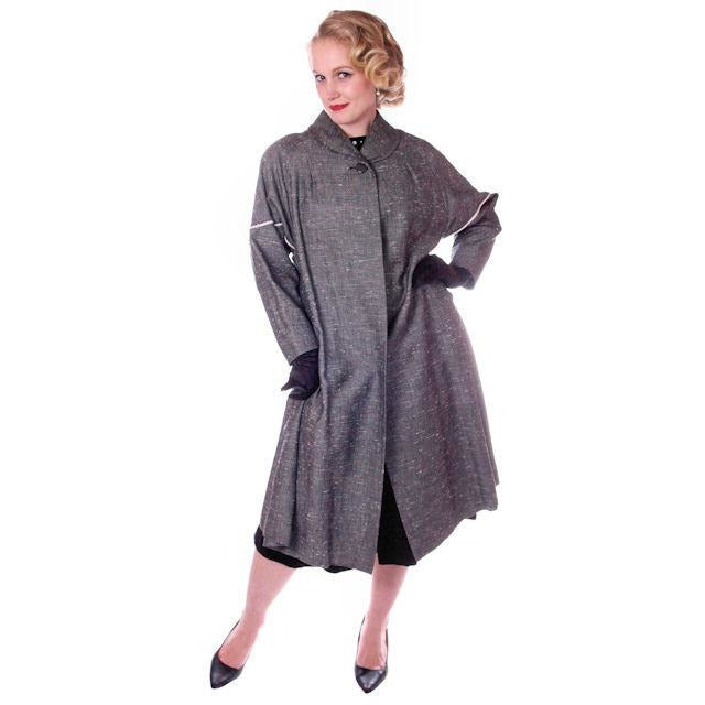 Vintage Ladies Black & White Tweed Linen Swing Coat 1950S M-L 6-14 Cart2cart vendor-unknown