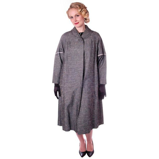 Vintage Ladies Black & White Tweed Linen Swing Coat 1950S M-L 6-14 Cart2cart vendor-unknown
