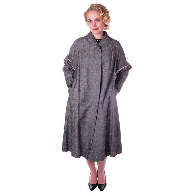 Vintage Ladies Black & White Tweed Linen Swing Coat 1950S M-L 6-14 Cart2cart vendor-unknown