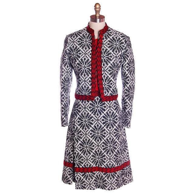 Vintage Black & White Jacquard Dress/Jacket Saks 70s 35-29-36 Cart2cart The Best Vintage Clothing