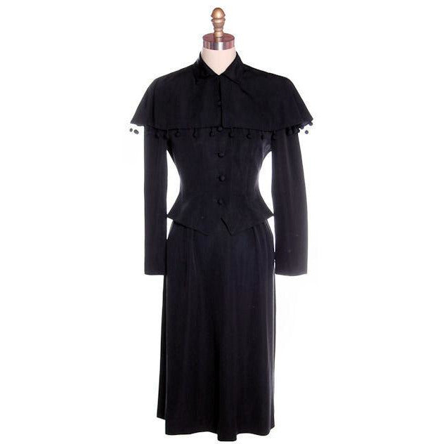 Vintage Black Rayon Suit w/ Cape Ball Fringe 1940s Sz 4 Cart2cart The Best Vintage Clothing