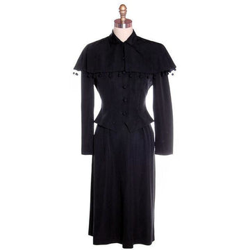 Vintage Black Rayon Suit w/ Cape Ball Fringe 1940s Sz 4 Cart2cart The Best Vintage Clothing