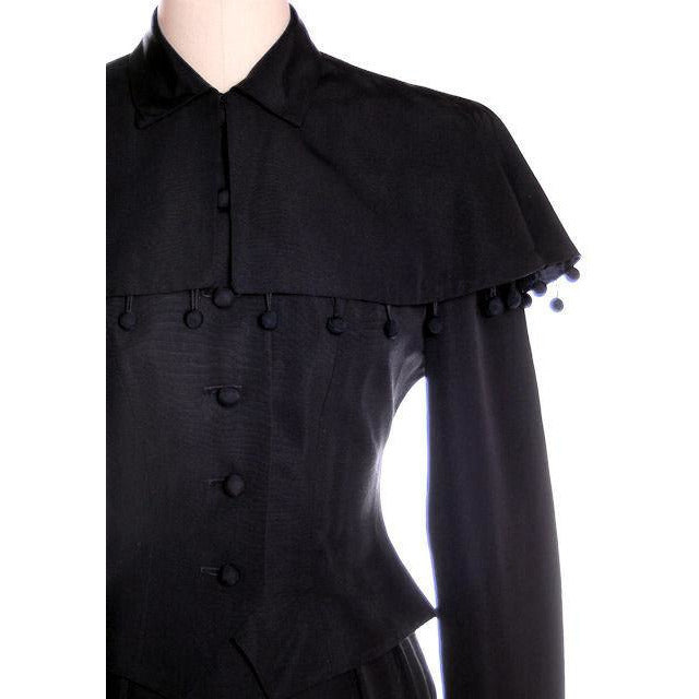 Vintage Black Rayon Suit w/ Cape Ball Fringe 1940s Sz 4 Cart2cart The Best Vintage Clothing