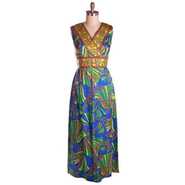 Vintage Blue Tones Border Print Dress Matinee NOS 1970S 36-31-42 - The Best Vintage Clothing
 - 1