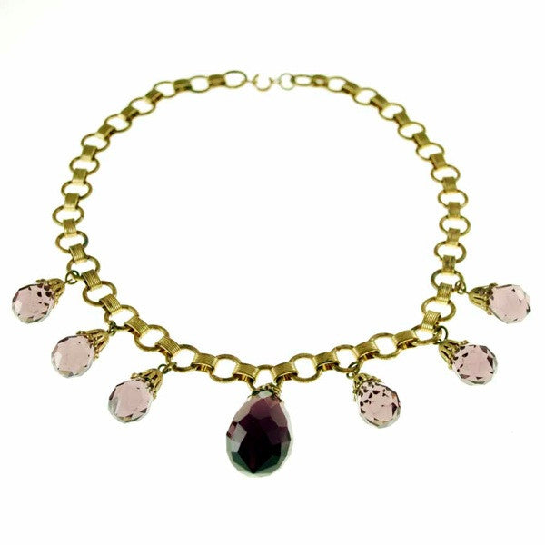 Vintage Brass & Large Purple Amethyst Drop Necklace 1940S Cart2cart The Best Vintage Clothing