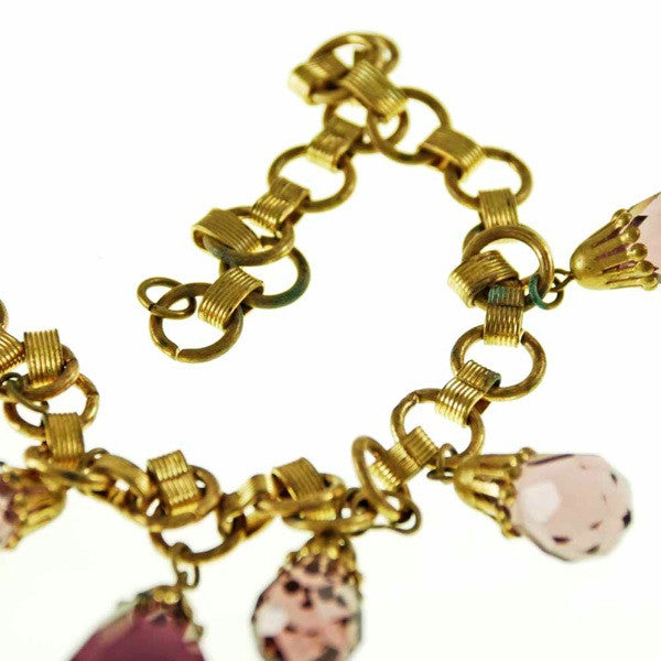 Vintage Brass & Large Purple Amethyst Drop Necklace 1940S Cart2cart The Best Vintage Clothing