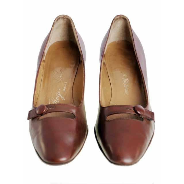 Vintage Womens Brown Leather Shoes Roger Vivier 1960s 9AA Box Shoes,On Sale Roger Vivier