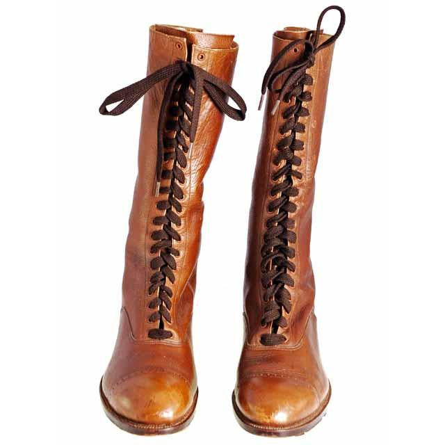 Vintage Brown Leather Ladies Tall Laceup Boots S 7-7.5 Edwardian-1920 Women's,Shoes,On Sale vendor-unknown