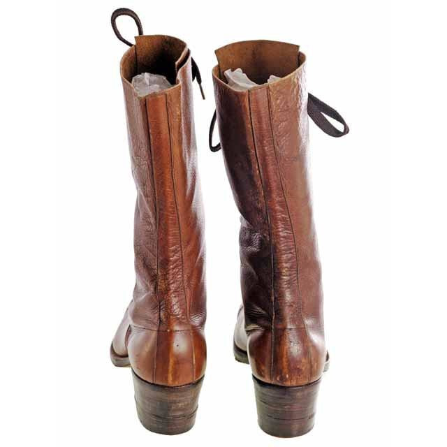 Vintage Brown Leather Ladies Tall Laceup Boots S 7-7.5 Edwardian-1920 Women's,Shoes,On Sale vendor-unknown