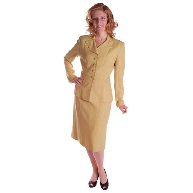 Vintage Ladies Chartreuse Rayon Gab Suit 1940S ww2 Pencil Skirt