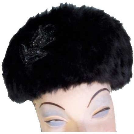 Vintage Cocktail Hat Black Mousse Fur Gigi 1950S Hats,On Sale vendor-unknown