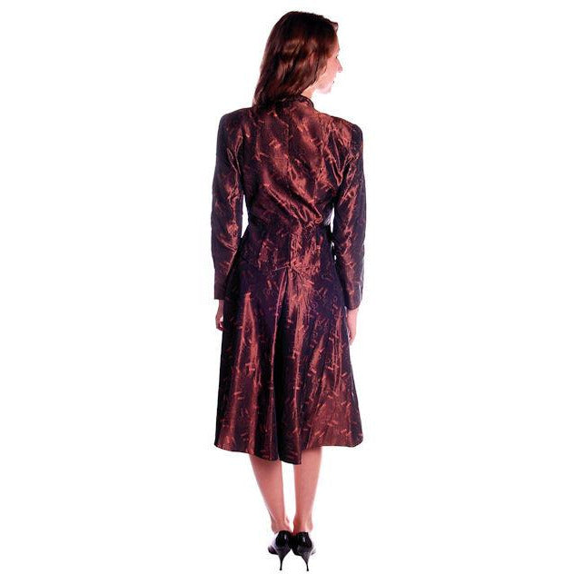 Vintage Copper Taffeta Suit with Print 1940s Small 35-22-40 Women's Junior Accent