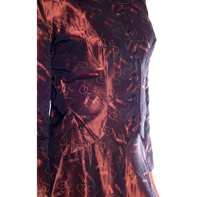 Vintage Copper Taffeta Suit with Print 1940s Small 35-22-40 Women's Junior Accent