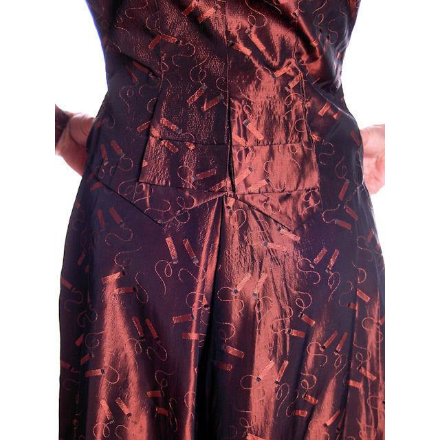 Vintage Copper Taffeta Suit with Print 1940s Small 35-22-40 Women's Junior Accent