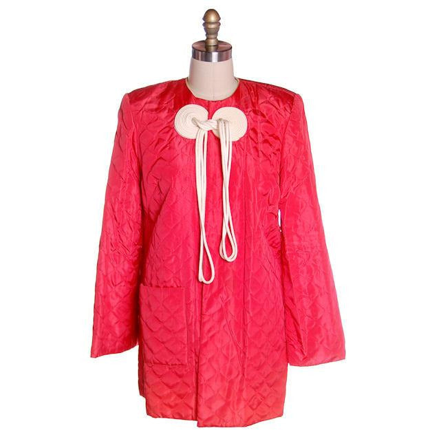 Vintage Coral Quilted Taffeta Short Robe Jacket Fab Frogs 1940's 44 Bust Women's vendor-unknown