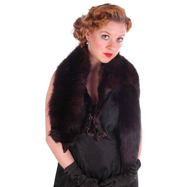 Vintage Dark Brown Full Fox Fur Wrap/Scarf 1930S Celluloid Clip Women's The Best Vintage Clothing