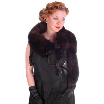 Vintage Dark Brown Full Fox Fur  Wrap/Scarf  1930S Celluloid Clip - The Best Vintage Clothing
 - 1