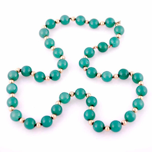 Vintage Emerald Green Chalcedony Beads Necklace 14K Clasp 22" Long Jewelry The Best Vintage Clothing