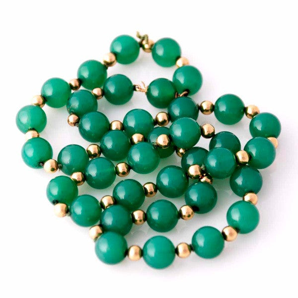 Vintage Emerald Green Chalcedony Beads Necklace 14K Clasp 22" Long Jewelry The Best Vintage Clothing