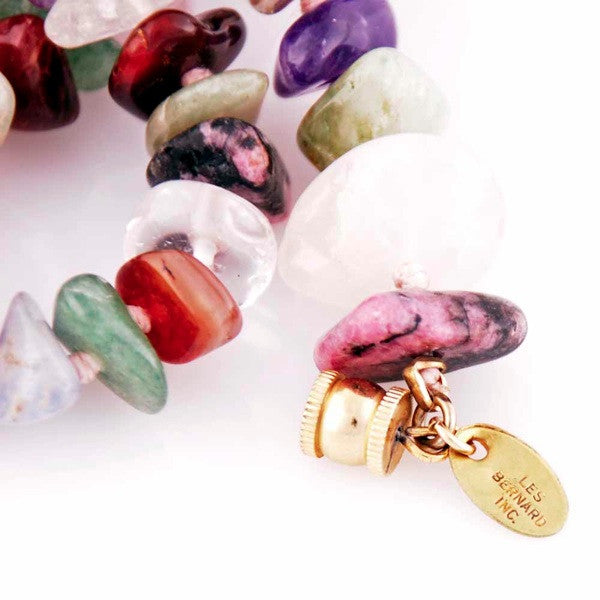 Vintage Gemstone Necklace Les Bernard 30" Long Jewelry Les Bernard