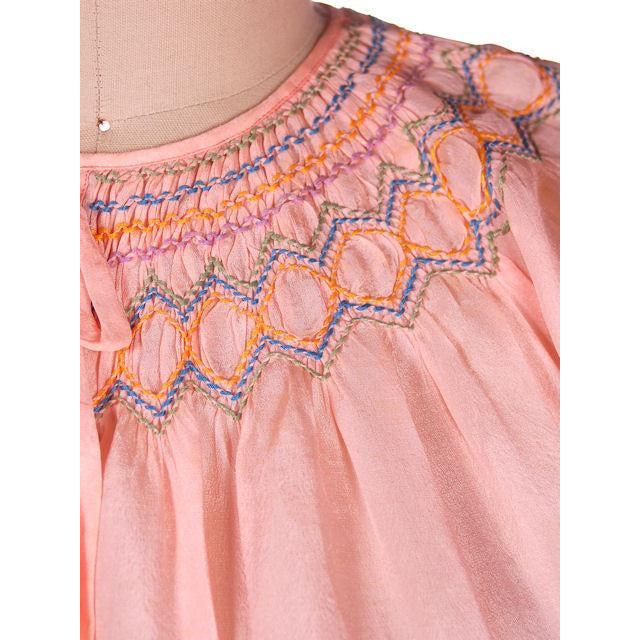 Vintage Girls Peach Silk Pongee Day Dress 1920s Drop Waist Embroidered Children's,Women's vendor-unknown