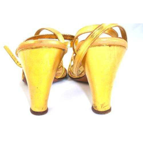 Vintage Gold Leather Sandals Ankle Strap 1940S BonWit Teller Fifth Ave Sz 7 Shoes,On Sale The Best Vintage Clothing