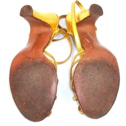Vintage Gold Leather Sandals Ankle Strap 1940S BonWit Teller Fifth Ave Sz 7 Shoes,On Sale The Best Vintage Clothing