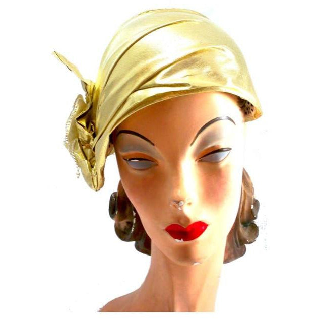 Vintage Gold Metallic Cloche Hat 1980S Pearls Large 1920s Look Hats vendor-unknown