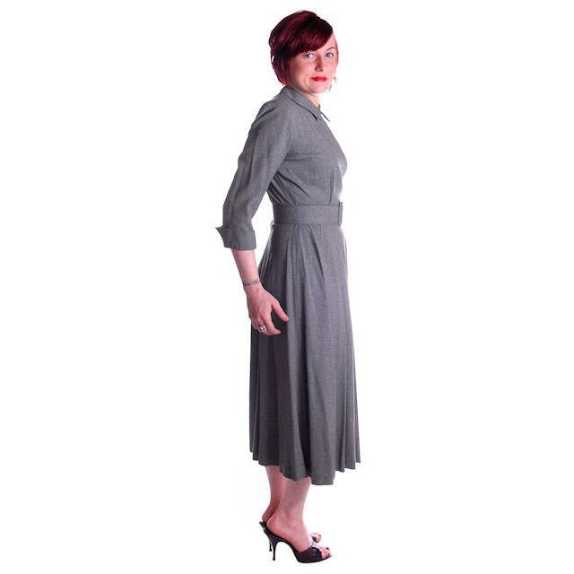 Vintage Heather Gray Wool Gabardine Day Dress 1950's Lenbarry 38-26-44 Cart2cart Lenbarry