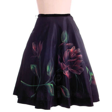 Vintage Circle Skirt Hand Painted Rose On Black 1950S 30" Waist Cart2cart The Best Vintage Clothing