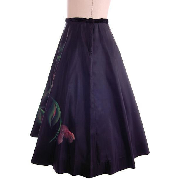 Vintage Circle Skirt Hand Painted Rose On Black 1950S 30" Waist Cart2cart The Best Vintage Clothing