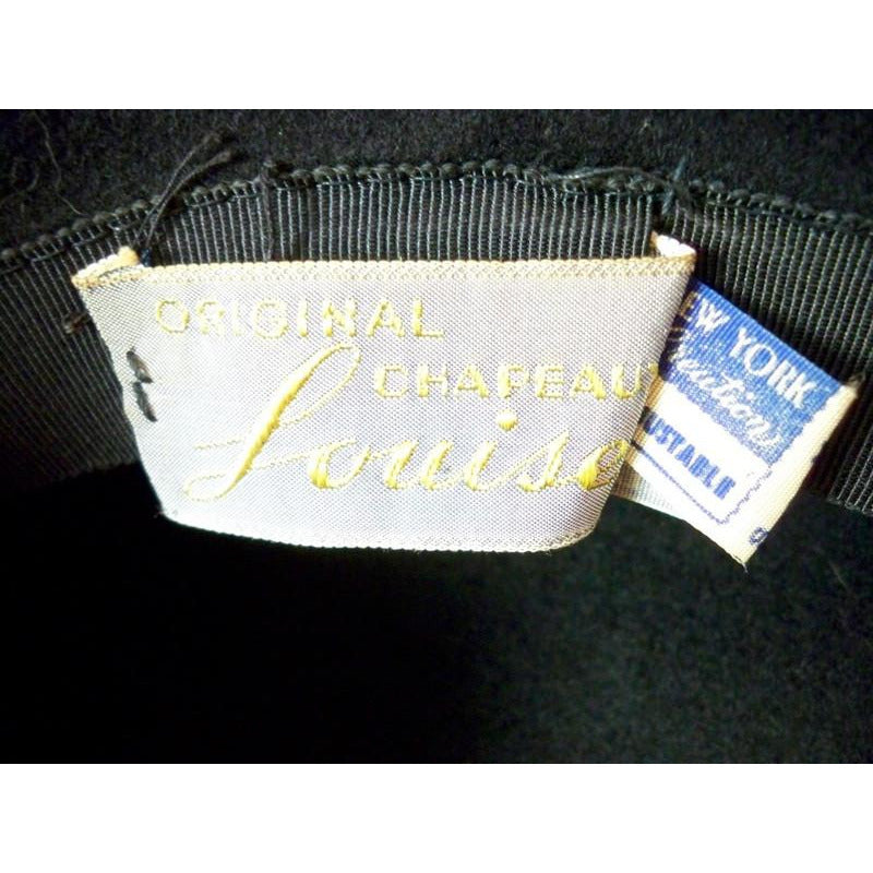 Vintage Ladies Black Hat Tip Style Felt/ Cellophane Straw Louise Early 1940s Hats Louise