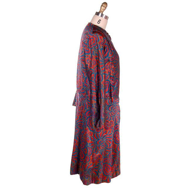 Vintage Ladies Opera Coat Orange/Turquoise Metallic Brocade Deco Pattern 1918 M Women's The Best Vintage Clothing