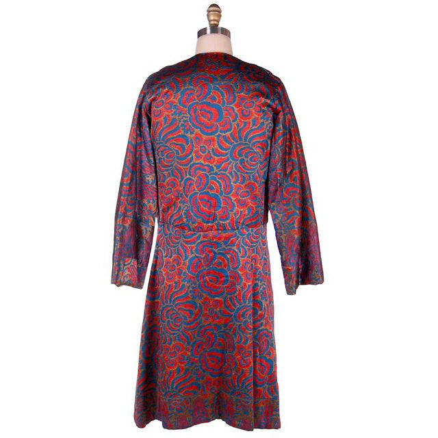 Vintage Ladies Opera Coat Orange/Turquoise Metallic Brocade Deco Pattern 1918 M Women's The Best Vintage Clothing