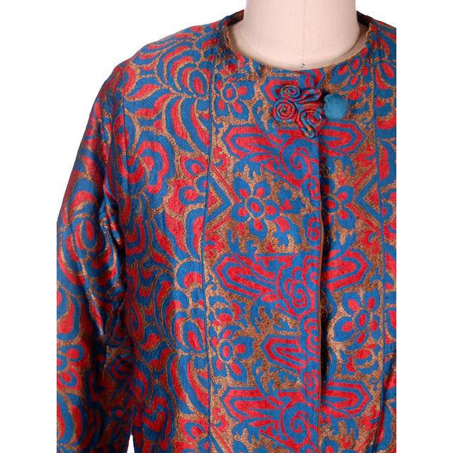 Vintage Ladies Opera Coat Orange/Turquoise Metallic Brocade Deco Pattern 1918 M Women's The Best Vintage Clothing
