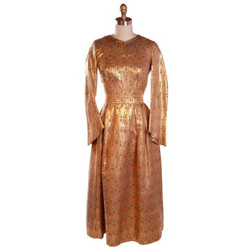 Vintage Liquid Gold Metallic Damask Evening Gown Custom 1940S 36-28-Free - The Best Vintage Clothing
 - 1