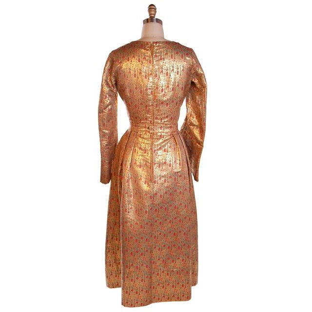 Vintage Liquid Gold Metallic Damask Evening Gown Custom 1940S 36-28-Free Women's The Best Vintage Clothing