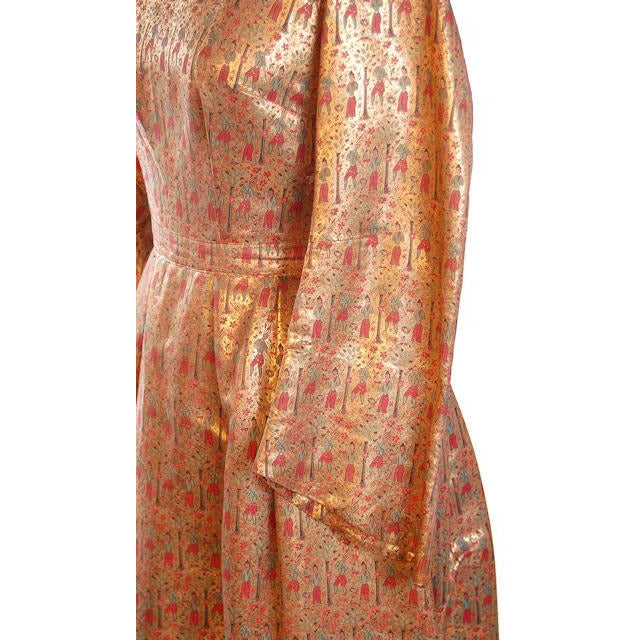 Vintage Liquid Gold Metallic Damask Evening Gown Custom 1940S 36-28-Free Women's The Best Vintage Clothing
