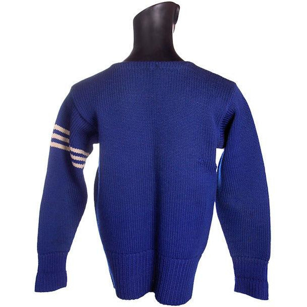VTG Mens Knit SCHOOL Sweater Royal Blue Wool 1930s 44" Chest White Sleeve Stripes Men's Vintage The Best Vintage Clothing