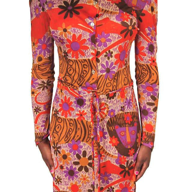 Vintage Dress Form Fitting Mod Silk Dress "Lion" Print 1970'S Size S-M Bessi? Cart2cart The Best Vintage Clothing