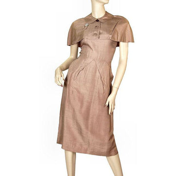 Vintage Mocha Silk Cocktail Dress W/ Cape Bolero 1950S Small 33-25-40 - The Best Vintage Clothing
 - 1