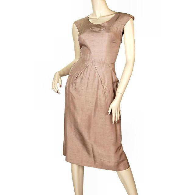 VTG 1950s Mocha Silk Wiggle Cocktail Dress & Capelet Hourglass XS/S Mad Men Women's The Best Vintage Clothing