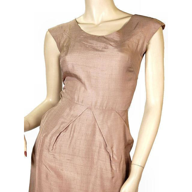 VTG 1950s Mocha Silk Wiggle Cocktail Dress & Capelet Hourglass XS/S Mad Men Women's The Best Vintage Clothing