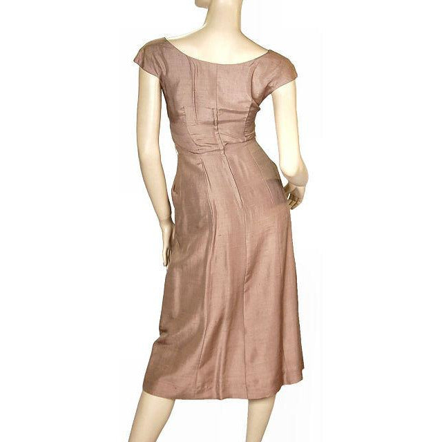 VTG 1950s Mocha Silk Wiggle Cocktail Dress & Capelet Hourglass XS/S Mad Men Women's The Best Vintage Clothing
